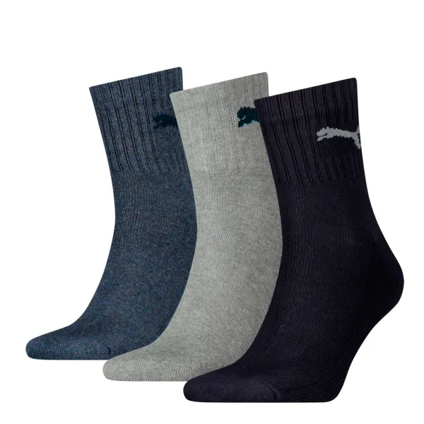 PUMA Unisex Short Sportsokken 3-Pack Navy / Grey/ Nightshadow Blue