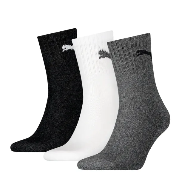 PUMA Unisex Short Sportsokken 3-Pack Grey / White / Black