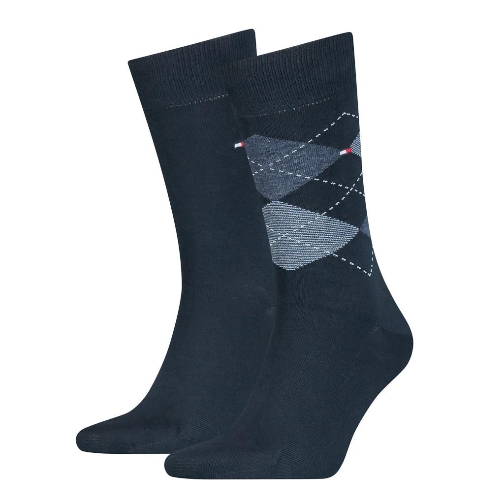 Tommy Hilfiger Herensokken Check 2-Pack Dark Navy