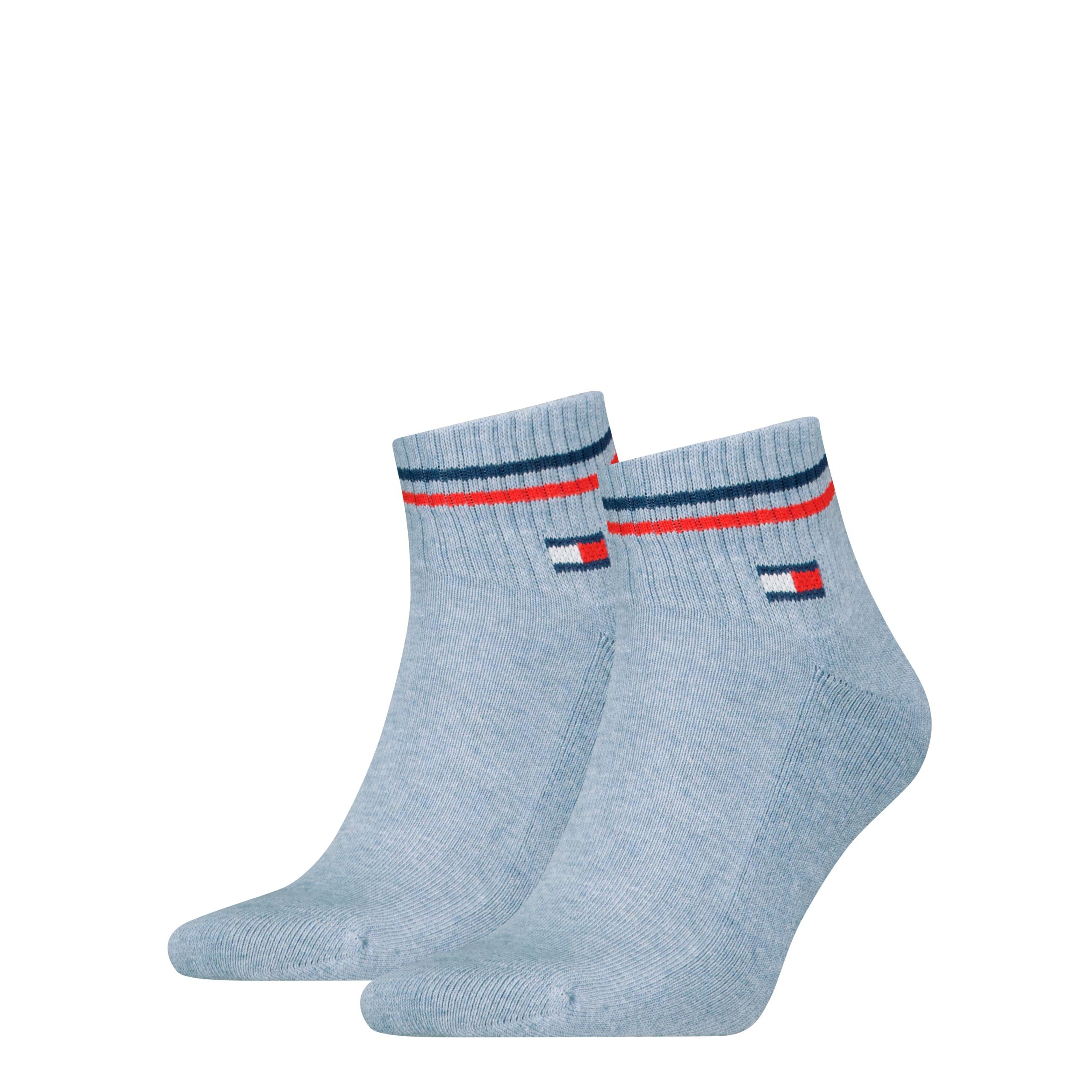 Tommy Jeans Unisex Iconic Quartersokken 2-Pack Light Blue Melange