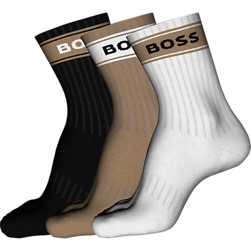 Hugo Boss Heren Sportsokken 3-Pack Logo Beige