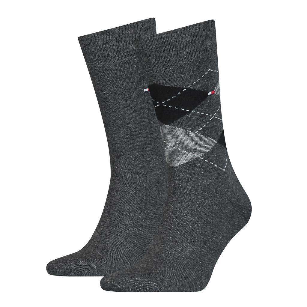 Tommy Hilfiger Herensokken Check 2-Pack Antraciet