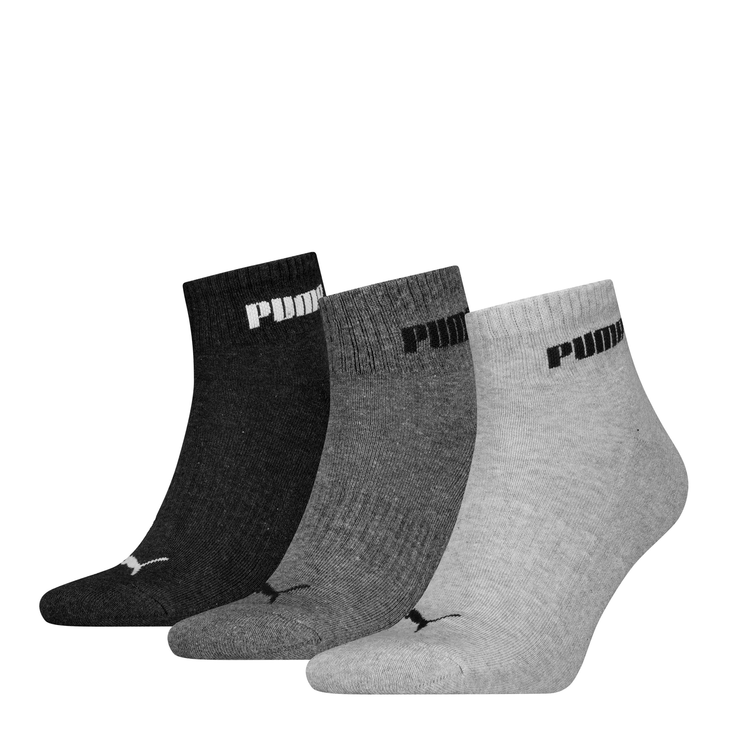 PUMA Cushioned Quartersokken Unisex 3-Pack Antraciet Melange