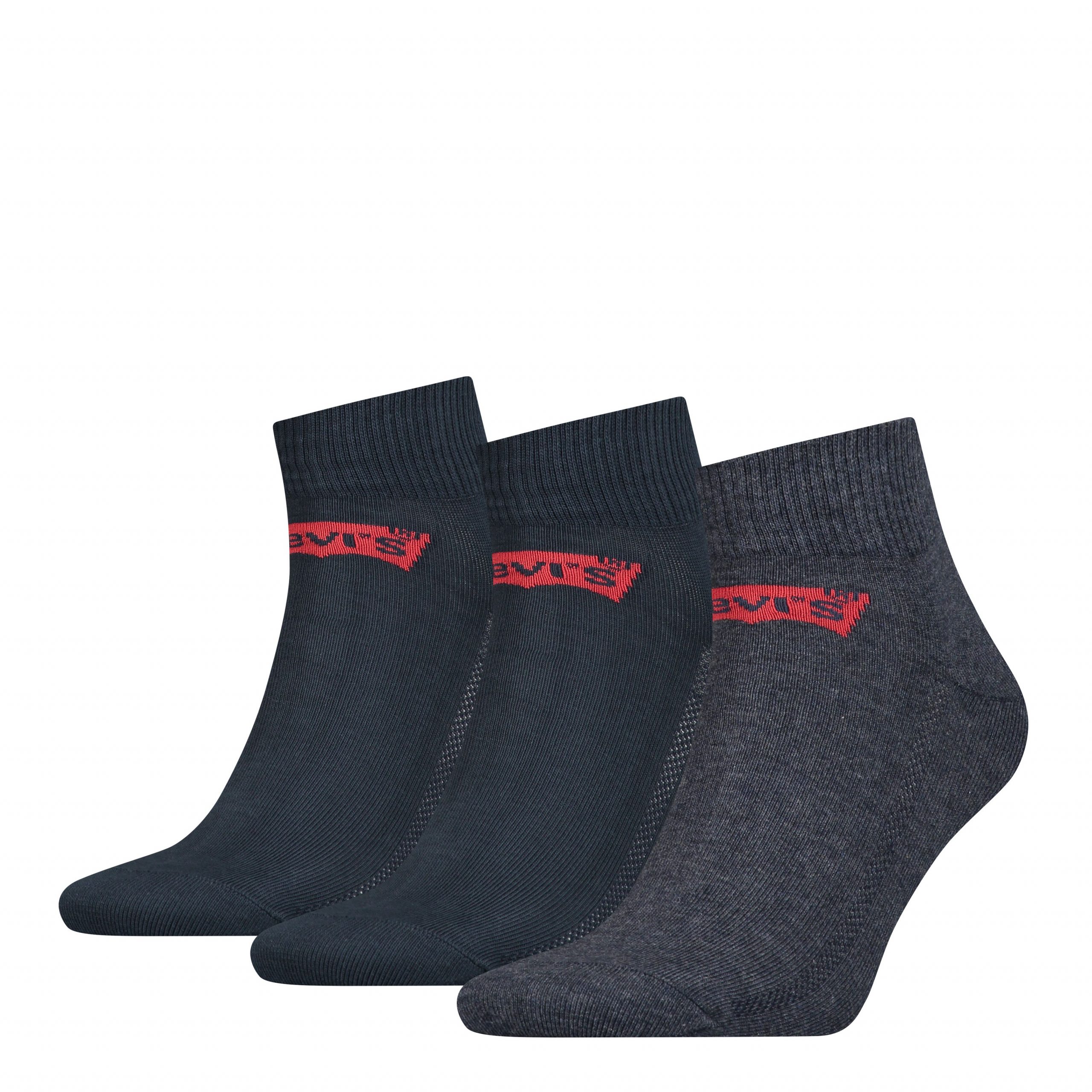 Levi's Heren Quartersokken Mid Cut Batwing Logo 3-Pack Denim