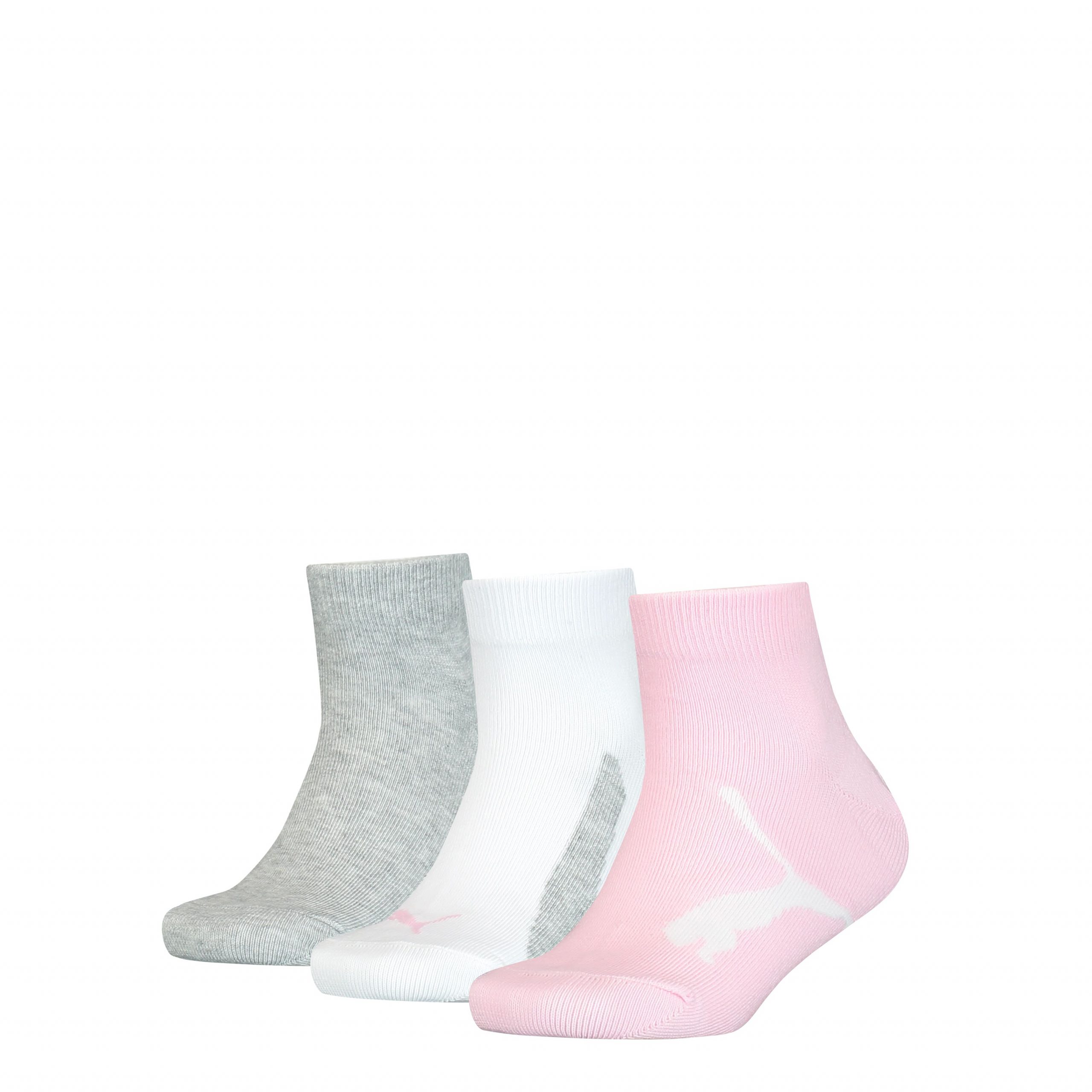 PUMA Quartersokken Kids 3-Pack Roze / Grijs - 31-34