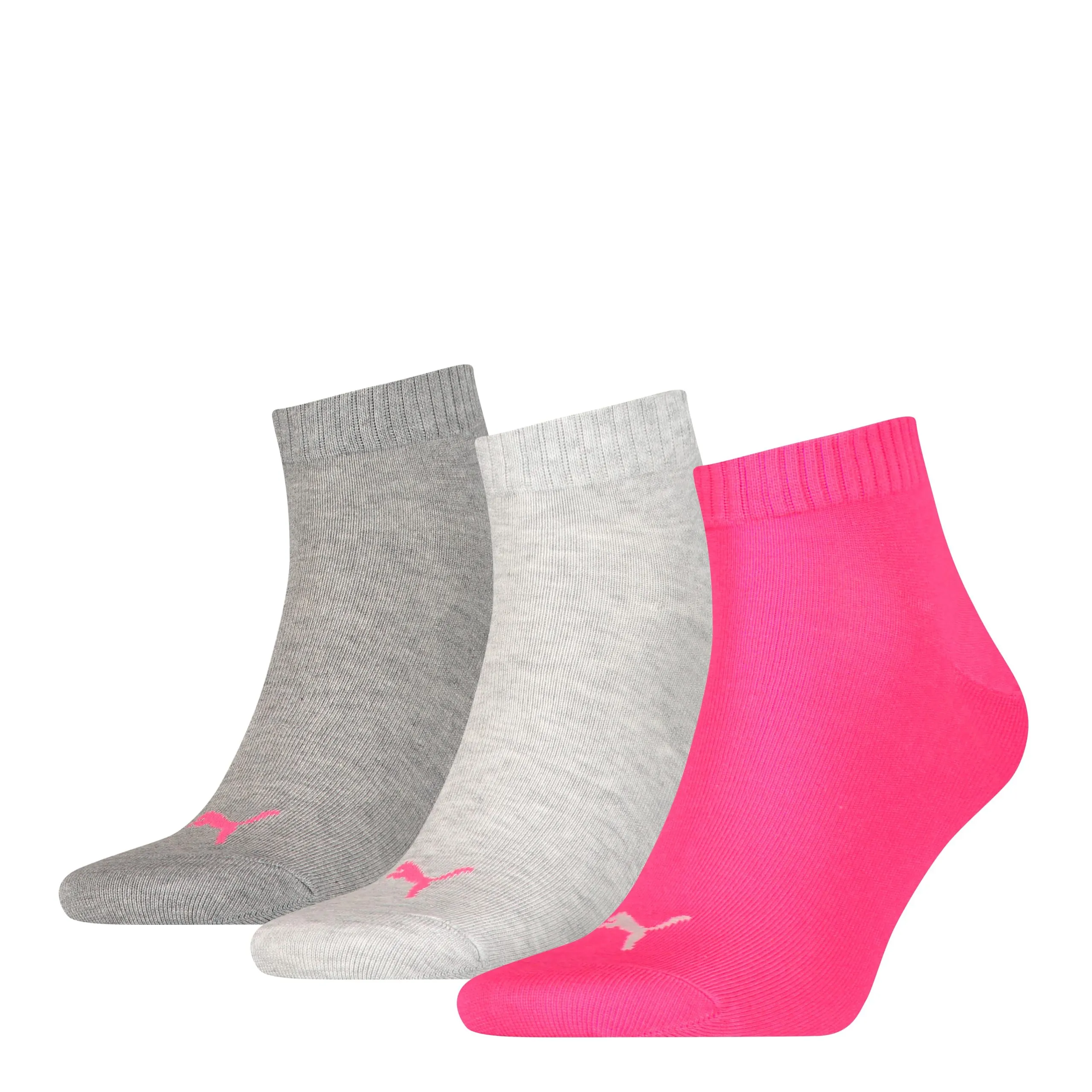 PUMA Quartersokken Unisex 3-Pack Grey Melange / Pink